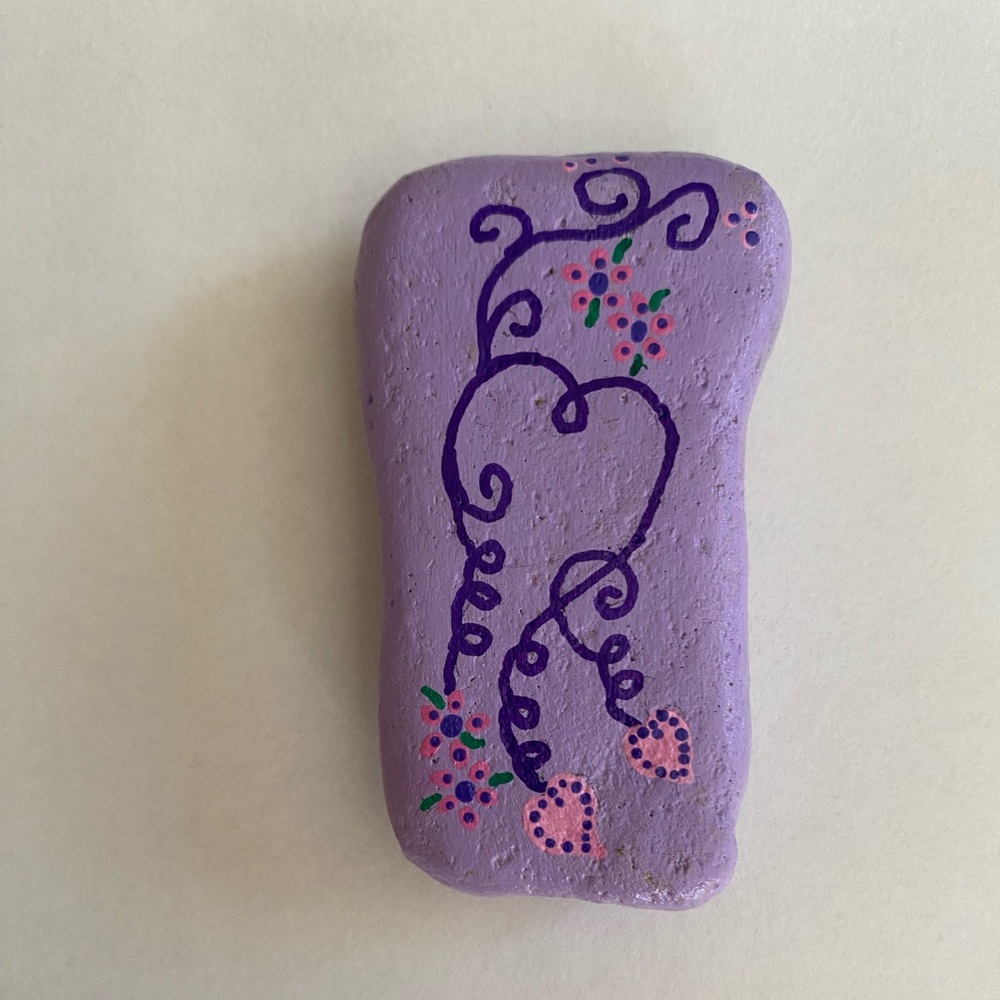 Hand painted purple heart vine sandstone tile magnet